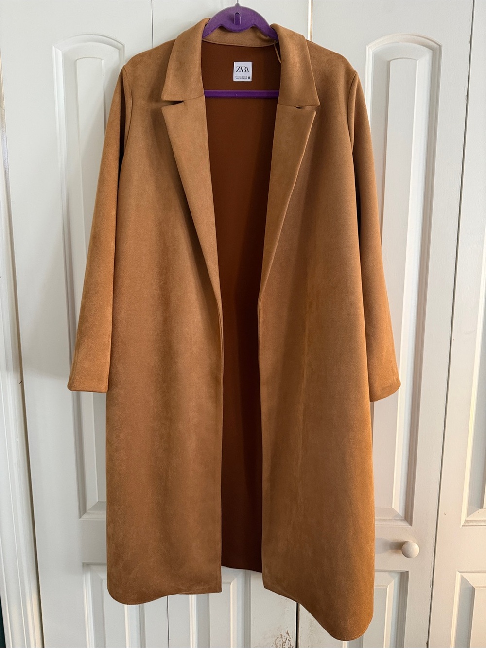 Zara Suede Camel Open-Front Coat